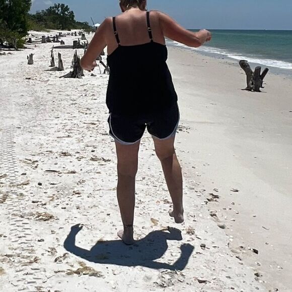 Black with gold accents Tankini top with adjustable straps- 16 DD - Picture 5 of 7